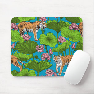 Mousepad Tigres no lago de lótus rosa