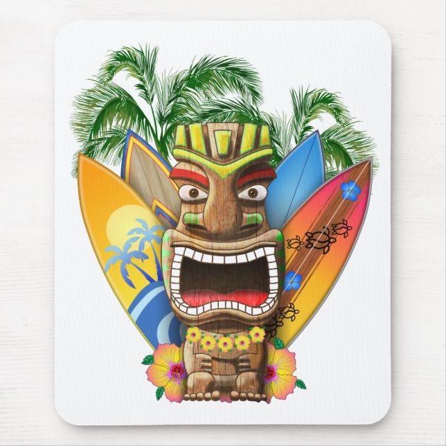 Mousepad Tiki havaiano que surfa (Frente)