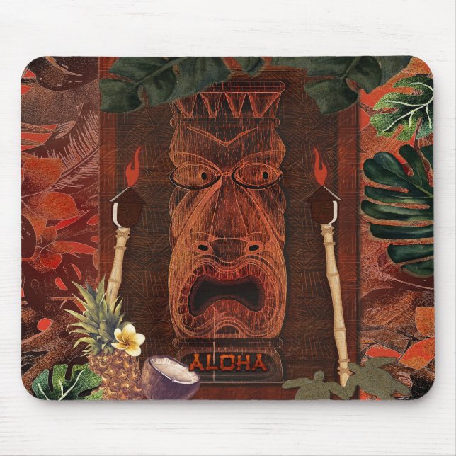 Mousepad Tiki Vintage Aloha Havaiano Rústico Ilha Tropical (Frente)