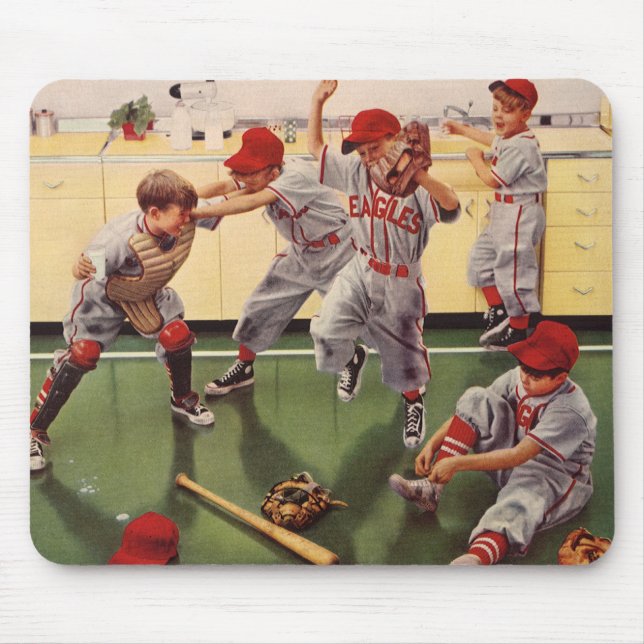 Mousepad Time de beisebol vintage, meninos se divertindo (Frente)
