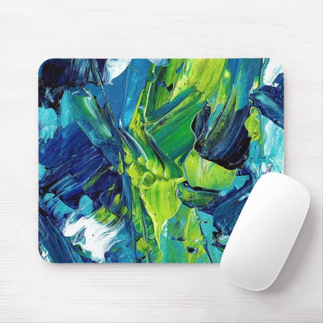 Mousepad Tinta Acrílica Abstrata em Azul (Com mouse)
