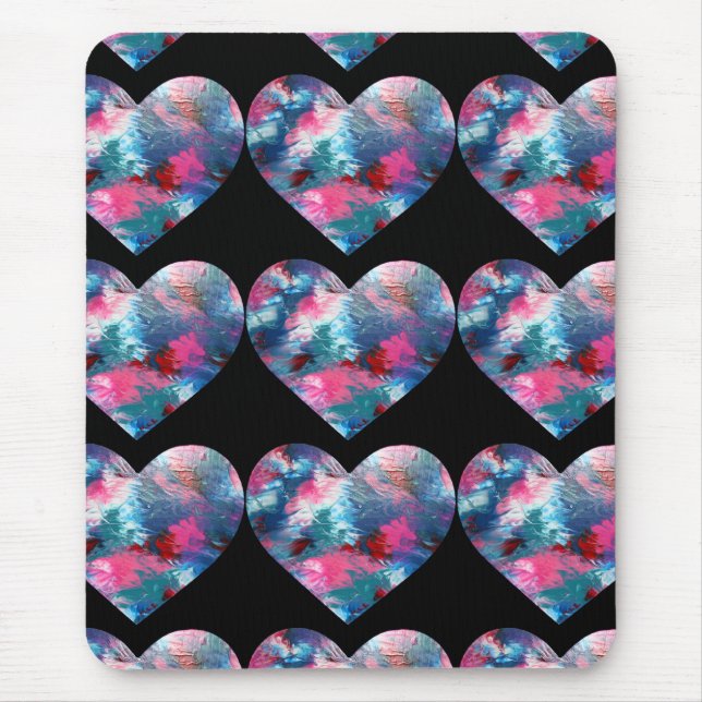 Mousepad Tinta Cardíaca Múltipla Colorida na Madeira (Frente)