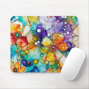 Mousepad Tinta de Álcool de Abstrato Floral