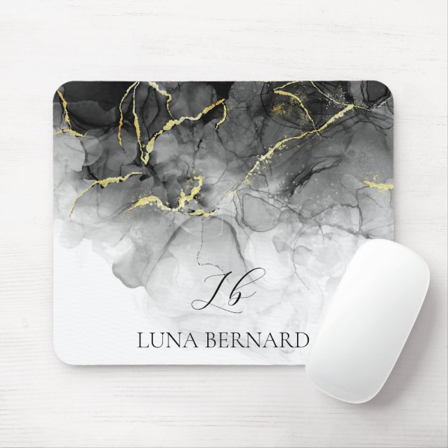 Mousepad Tinta de Aquarela Preta Personalizável (Com mouse)