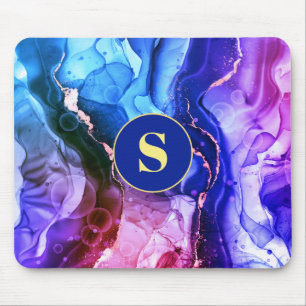 Mousepad Tinta Líquida Azul, Roxo E Violeta Vermelha, Monog