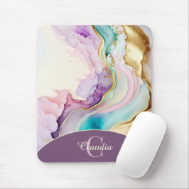 Mousepad Tinta Líquida do Mármaco Monograma Elegante