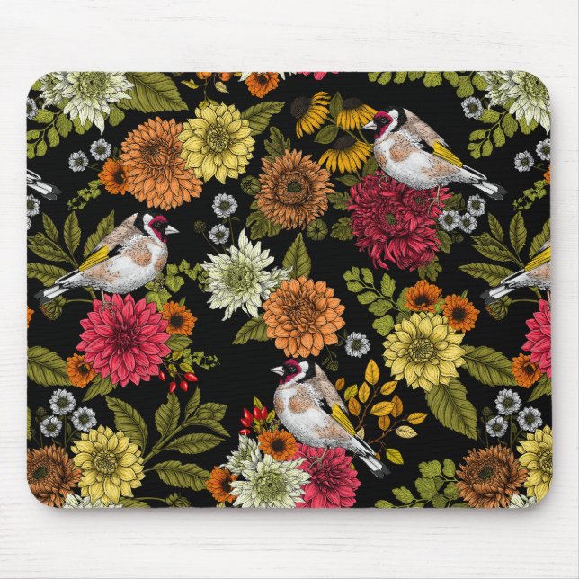 Mousepad Tintas de ouro no jardim em preto (Frente)