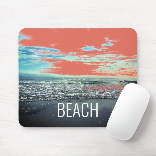 Mousepad Tipografia Artística Do Oceano Praia Cena Laranja  (Com mouse)