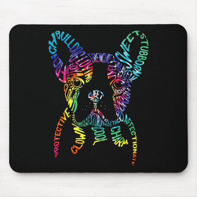 Mousepad Tipografia Bulldog Tie Dye Arte de Palavra Frenchi (Frente)