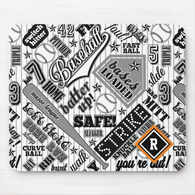 Mousepad Tipografia do Baseball Black White Stripes ID770 (Frente)