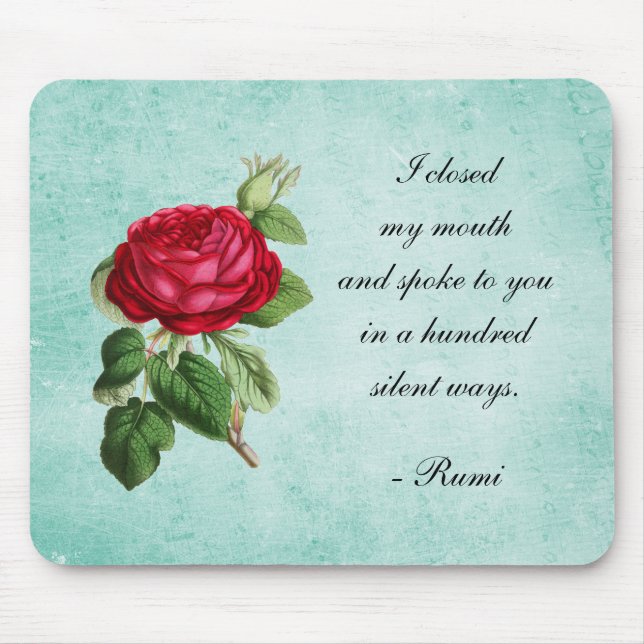 Mousepad Tipografia do Poeta Persa Rumi com Rosa vermelha E (Frente)