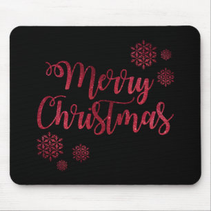 Mousepad Tipografia Feliz Natal Black e Red Snowflake