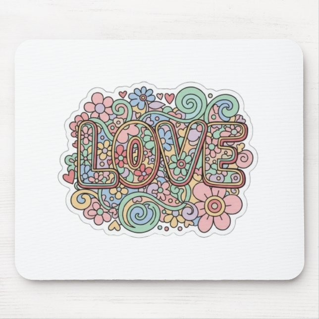 Mousepad Tipografia Floral Pastel Amor Retrô (Frente)