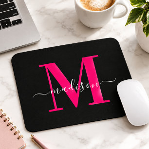 Mousepad Tipografia Inicial de Monograma Rosa Ousado Femini