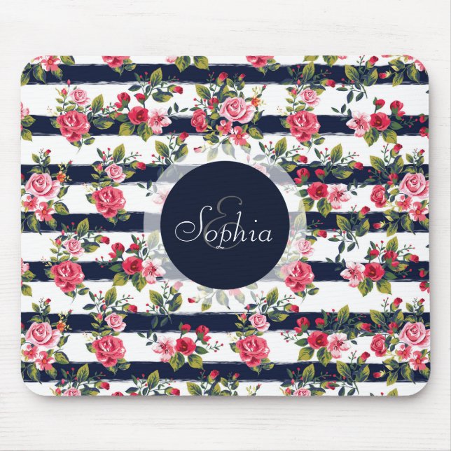 Mousepad Tiras florais de rosas de vindima (Frente)