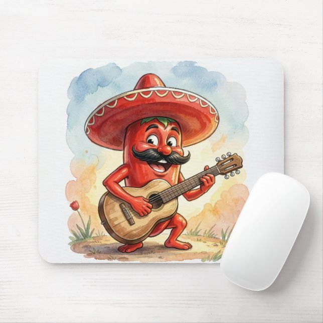 Mousepad Toca Guitarra Pimenta Chili Vermelha (Com mouse)