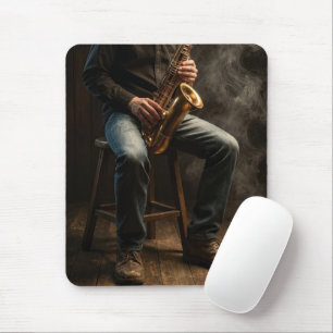 Mousepad Toca Saxofone em uma Sala Cheia de Fumaça