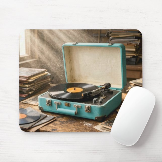 Mousepad Tocador de Discos Portátil Retro (Com mouse)