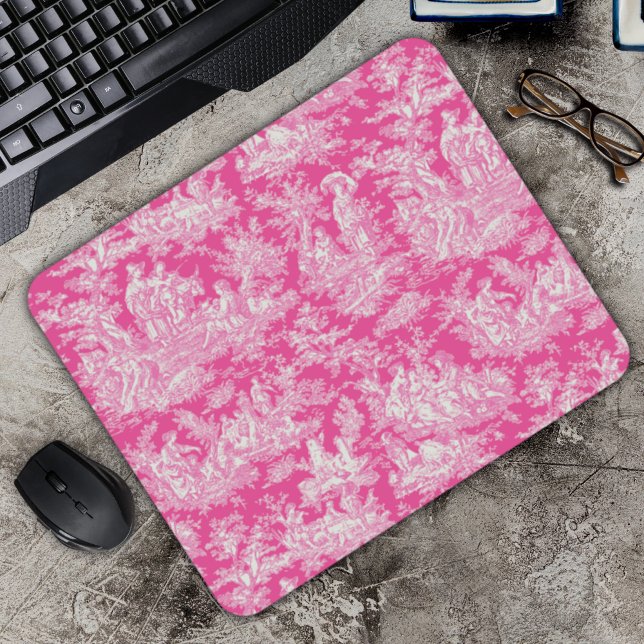 Mousepad Tóile de jouy, rosa-quente, elegante (Criador carregado)