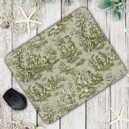Mousepad Tóile de jouy verde-oliva elegante