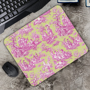 Mousepad Tóile de jouy verde-rosa Elegante