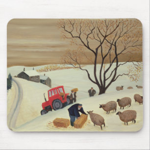 Mousepad Tomando o feno aos carneiros pelo trator