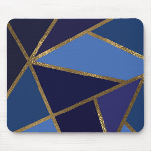 Mousepad Tons de Azul e Bronze Dourado Geométrico Chic Escr