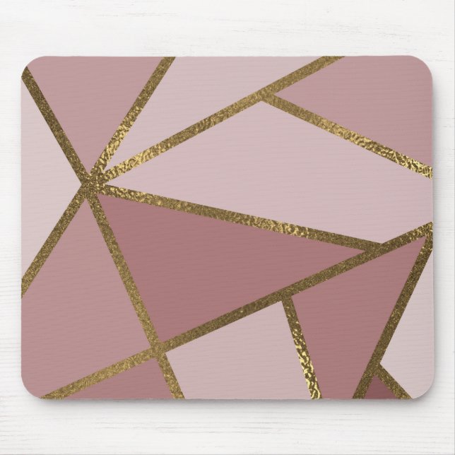 Mousepad Tons de Rosa Malva e Bronze Dourado Geométrico Gla (Frente)