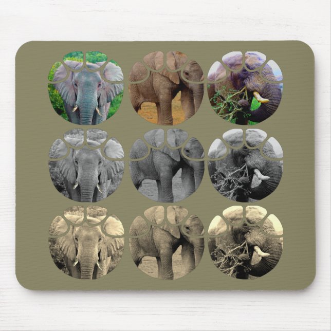 Mousepad tons elefantes | Cor Sepia BW (Frente)