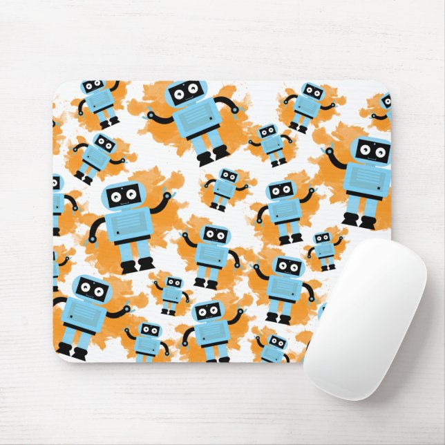 Mousepad Toon Blue Robot Orange Watercolor Splash (Com mouse)