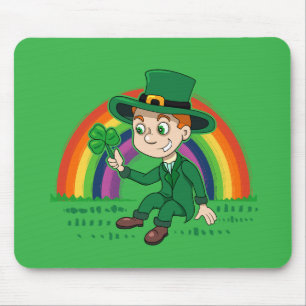 Mousepad Toon leprechaun bonito com shamrock e arco-íris