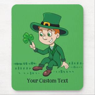 Mousepad Toon leprechaun bonito com shamrock e arco-íris
