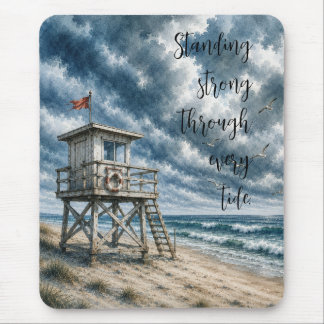 Mousepad Torre de salva-vidas em aquarela na praia costeira