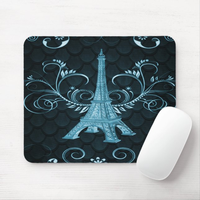 Mousepad Torre Eiffel Blue Floral Swirl (Com mouse)