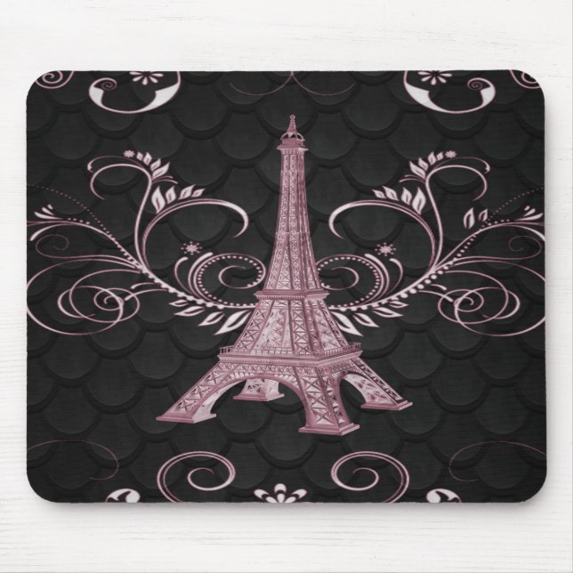 Mousepad Torre Eiffel - Cabeça Floral Rosa (Frente)