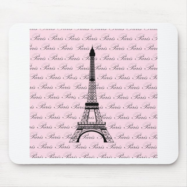 Mousepad Torre Eiffel cor-de-rosa e preta de Paris (Frente)
