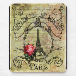 Mousepad Torre Eiffel de Paris e Rosa vermelha Steampunk