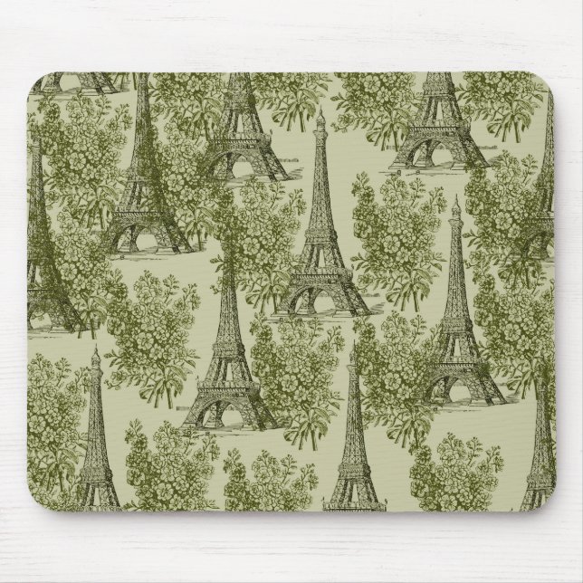 Mousepad Torre Eiffel de Paris Verde Floral (Frente)