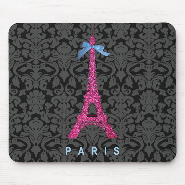 Mousepad Torre Eiffel do rosa quente no brilho do falso (Frente)