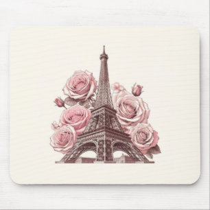 Mousepad Torre Eiffel e Rosas Cor-de-Rosa de Paris