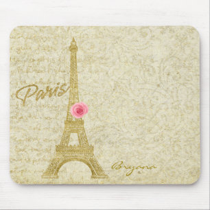 Mousepad Torre Eiffel Paris Dourado & Rosa Elegante Mouse P