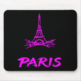 Mousepad Torre Eiffel Rosa Neon Paris Esboço Moderno