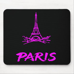 Mousepad Torre Eiffel Rosa Neon Paris Esboço Moderno