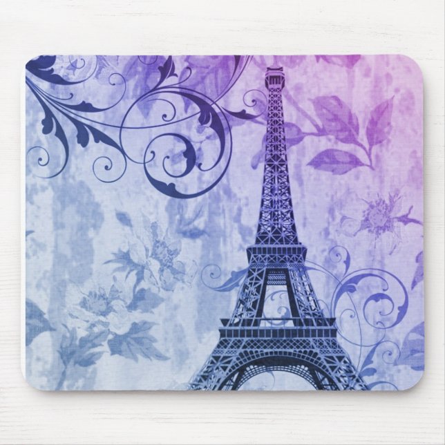 Mousepad torre Eiffel roxa chique feminino bonito de Paris (Frente)