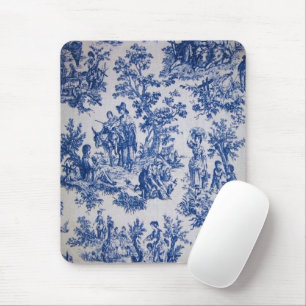 Mousepad Torre francesa de jouy azul e branco elegante