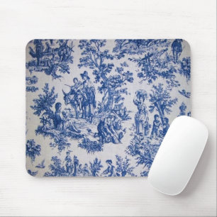 Mousepad Torre francesa de jouy azul e branco elegante