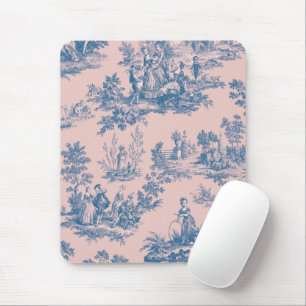 Mousepad Torre francesa de jouy azul e rosa elegante