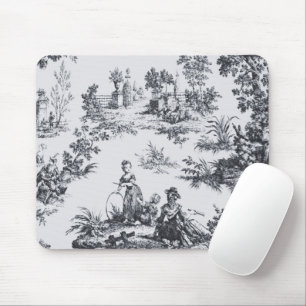 Mousepad Torre francesa de jouy preto e branco elegante