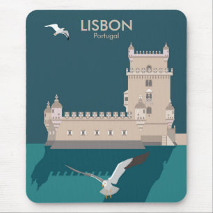 Mousepad Torre Lisboa de Belem no estilo do poster vintage