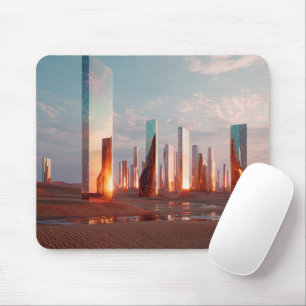 Mousepad Torres Espelhadas Surreais Futuristas No Deserto